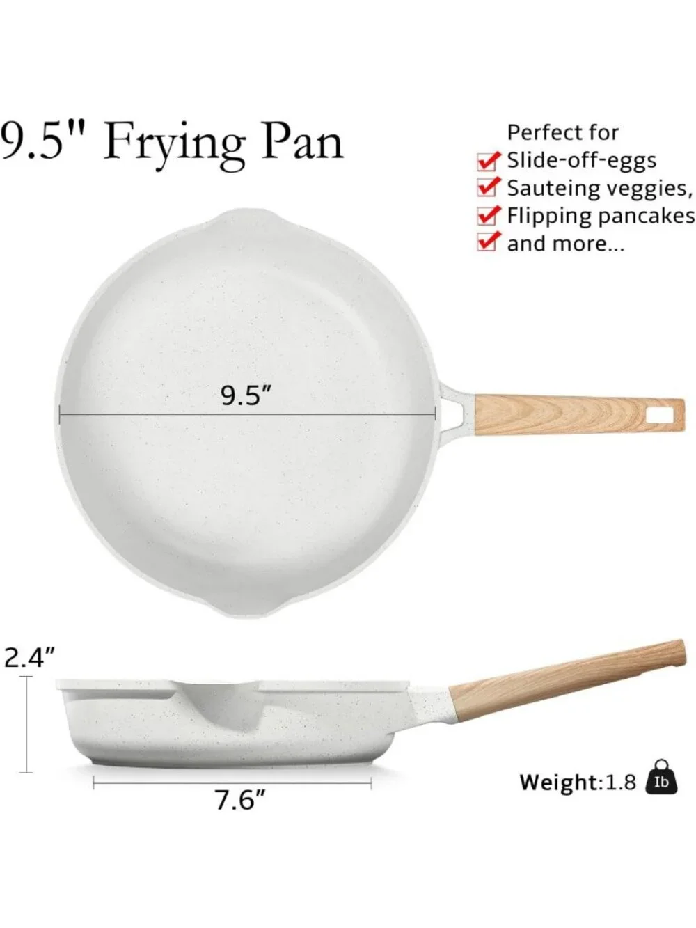 Nonstick Ceramic Frying Pan - Non-Toxic Skillet for Eggs & Omelettes, 9.5